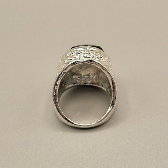 Emerald Green Statement Ring Rhinestone Faceted Stone Silver Tone Size 6.25 - Picture 3 of 12